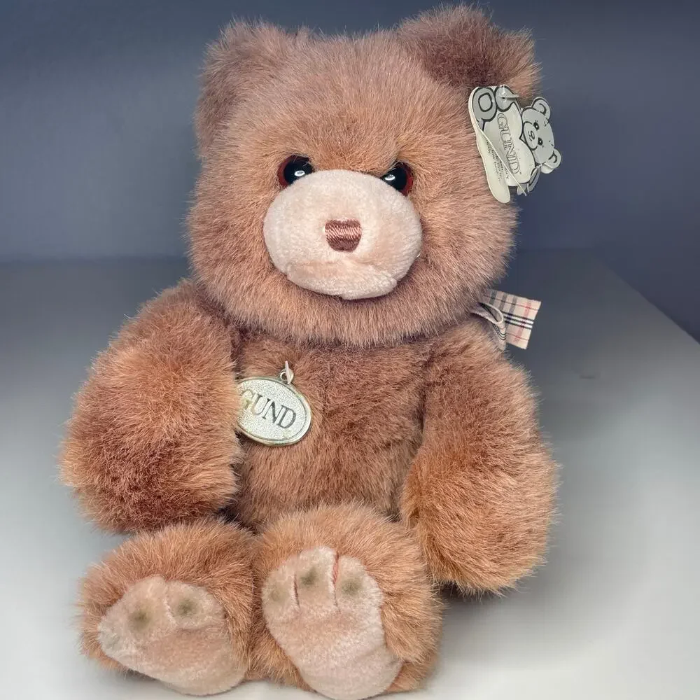 Vintage 1990 GUND Chester Teddy Bear Plush 10” Brown Tan Plaid Bow #2164 Tags
